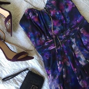 Guess Blue and Purple Floral Strapless Dress